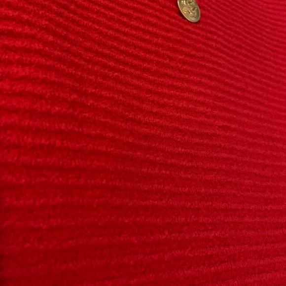 J. Crew Red Faux Wrap Stretch Sweater Gold Buttons Skirt Frayed Hem XL - Picture 4 of 11